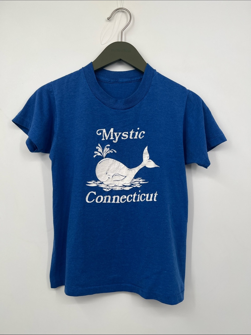WOMEN’S VINTAGE THIN TEE Mystic Connecticut Whale Graphic Tee - Blue XS